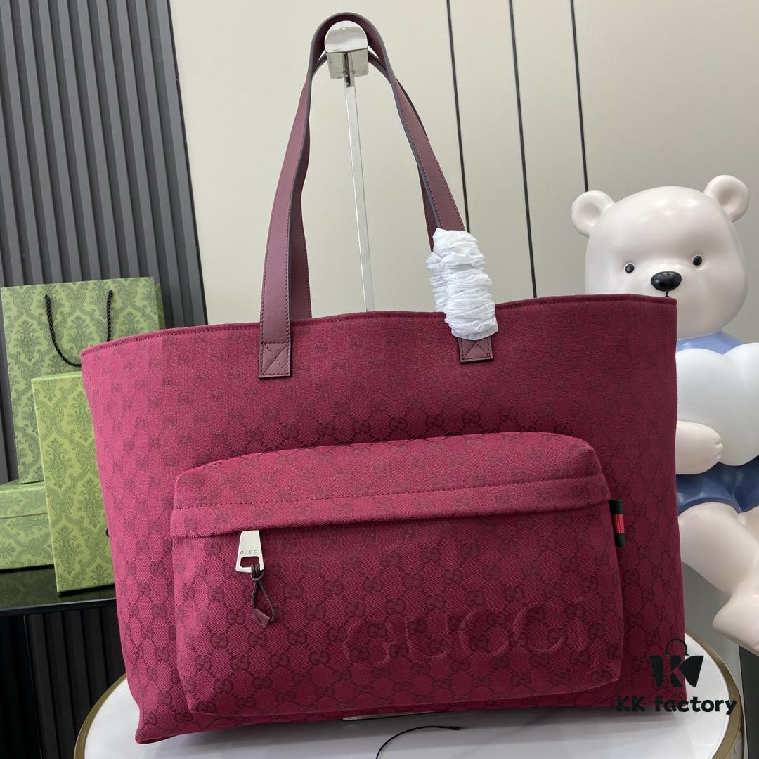 Large GG Tote Bag in Rosso Ancora Canvas with Original Green Gift Set