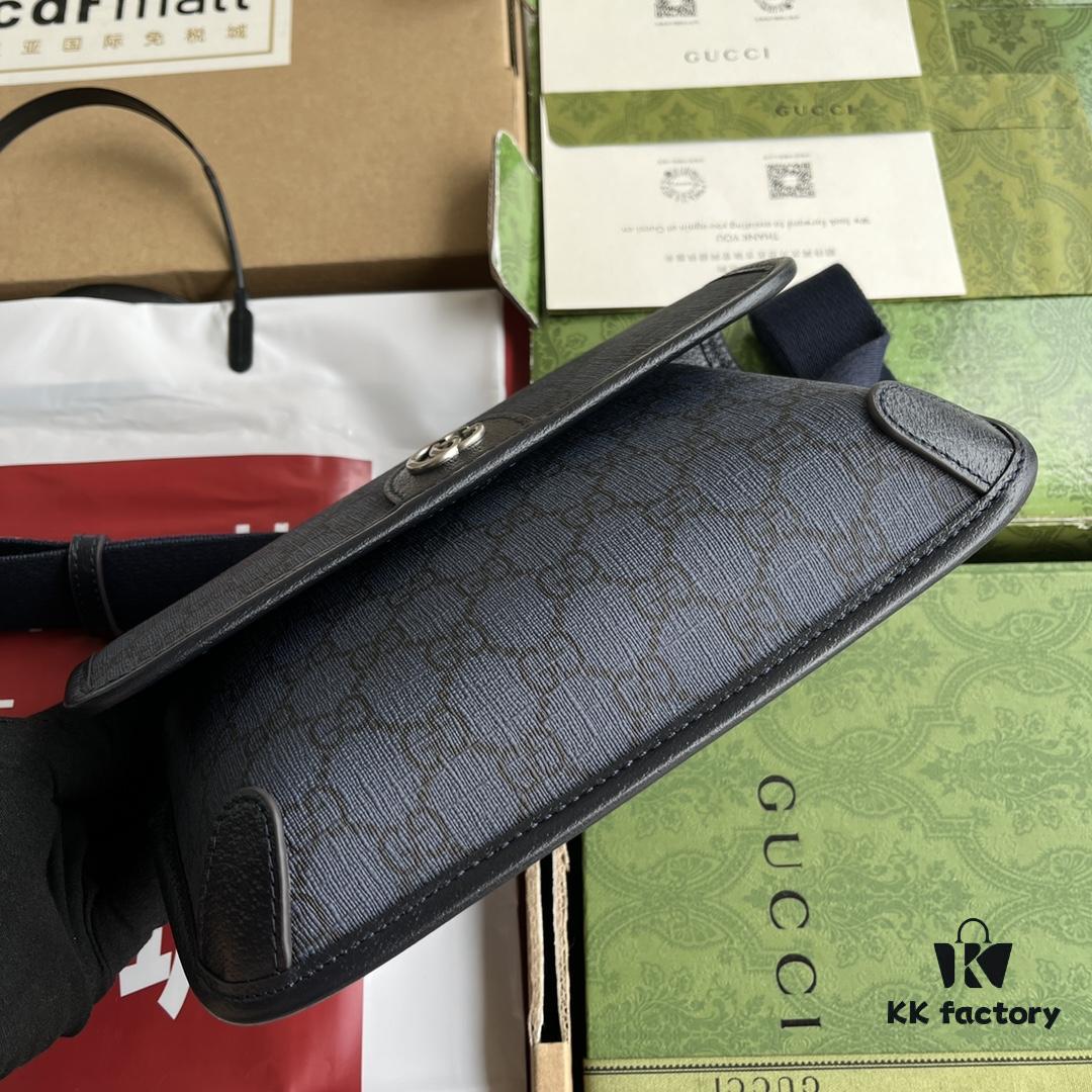 692f15644ecd253cf107947d Gucci Ophidia GG Small Waist Bag in Gray and Black GG Supreme Canvas with Palladium Hardware