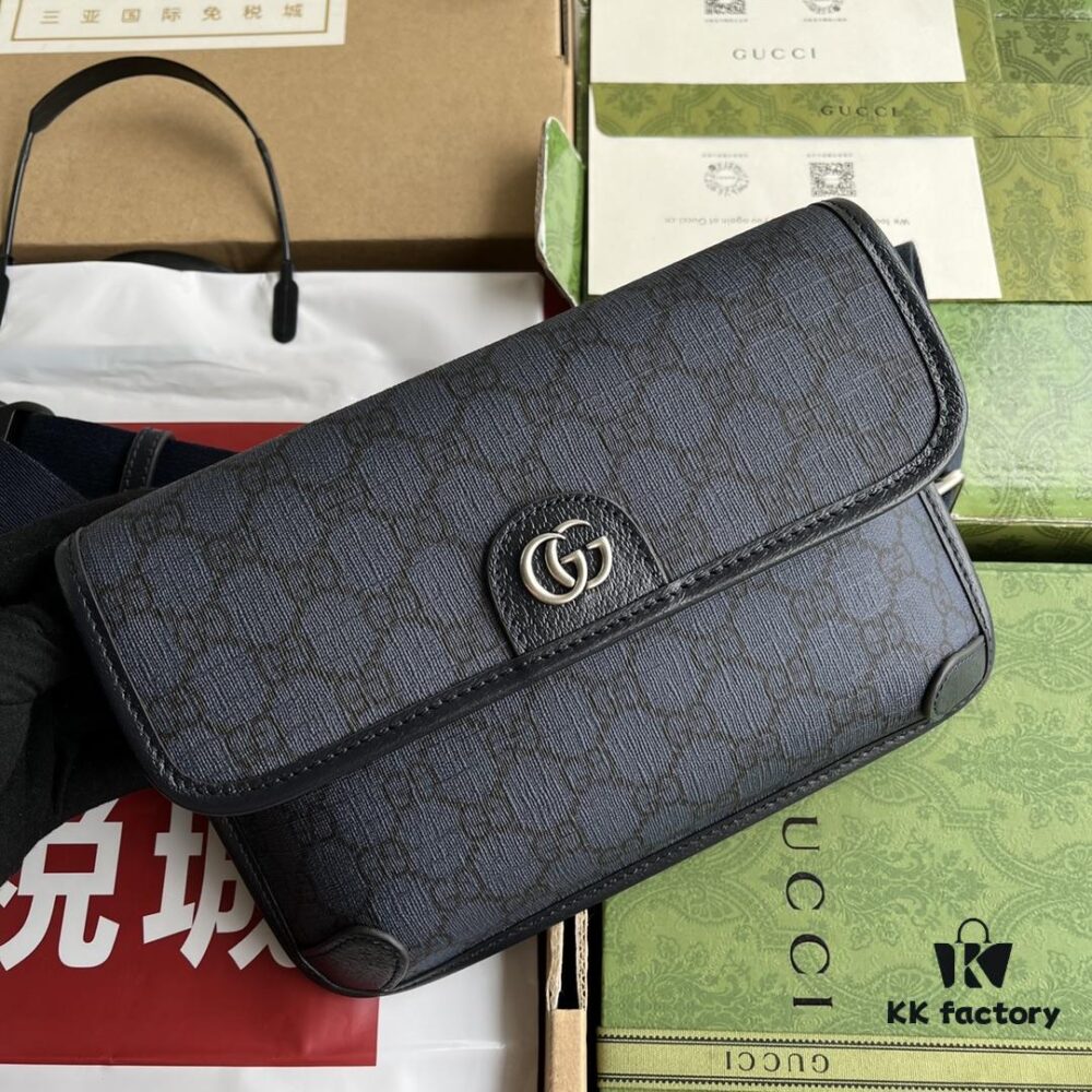692f15644ecd253cf107947e Gucci Ophidia GG Small Waist Bag in Gray and Black GG Supreme Canvas with Palladium Hardware