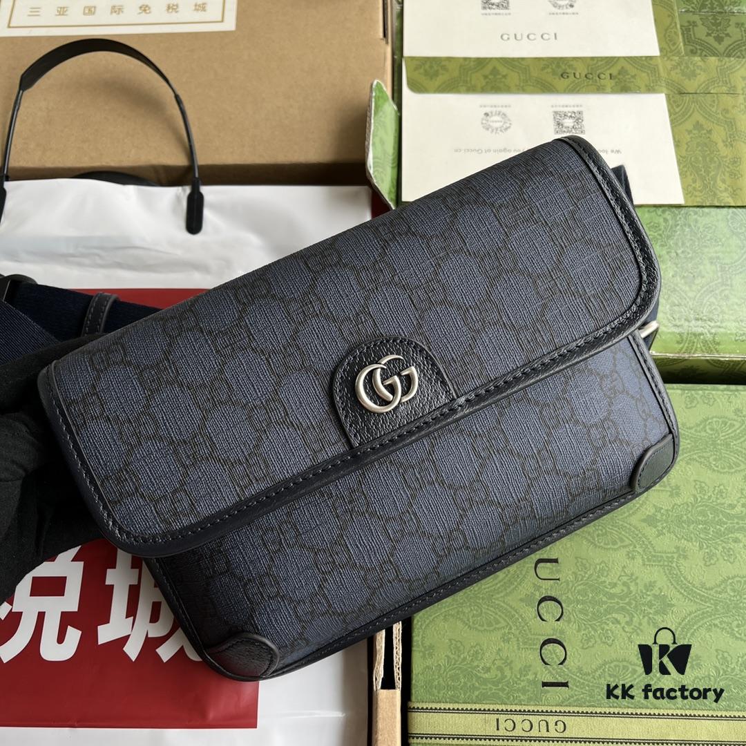 692f15644ecd253cf107947e Gucci Ophidia GG Small Waist Bag in Gray and Black GG Supreme Canvas with Palladium Hardware
