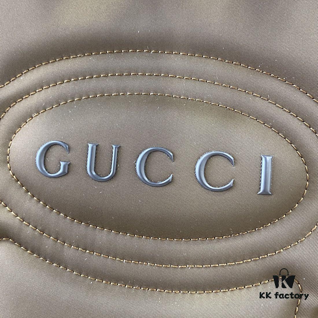 692f15704ecd253cf1079495 Gucci Logo Large Backpack in Beige and Ebony GG Canvas with Original Green Gift Bag