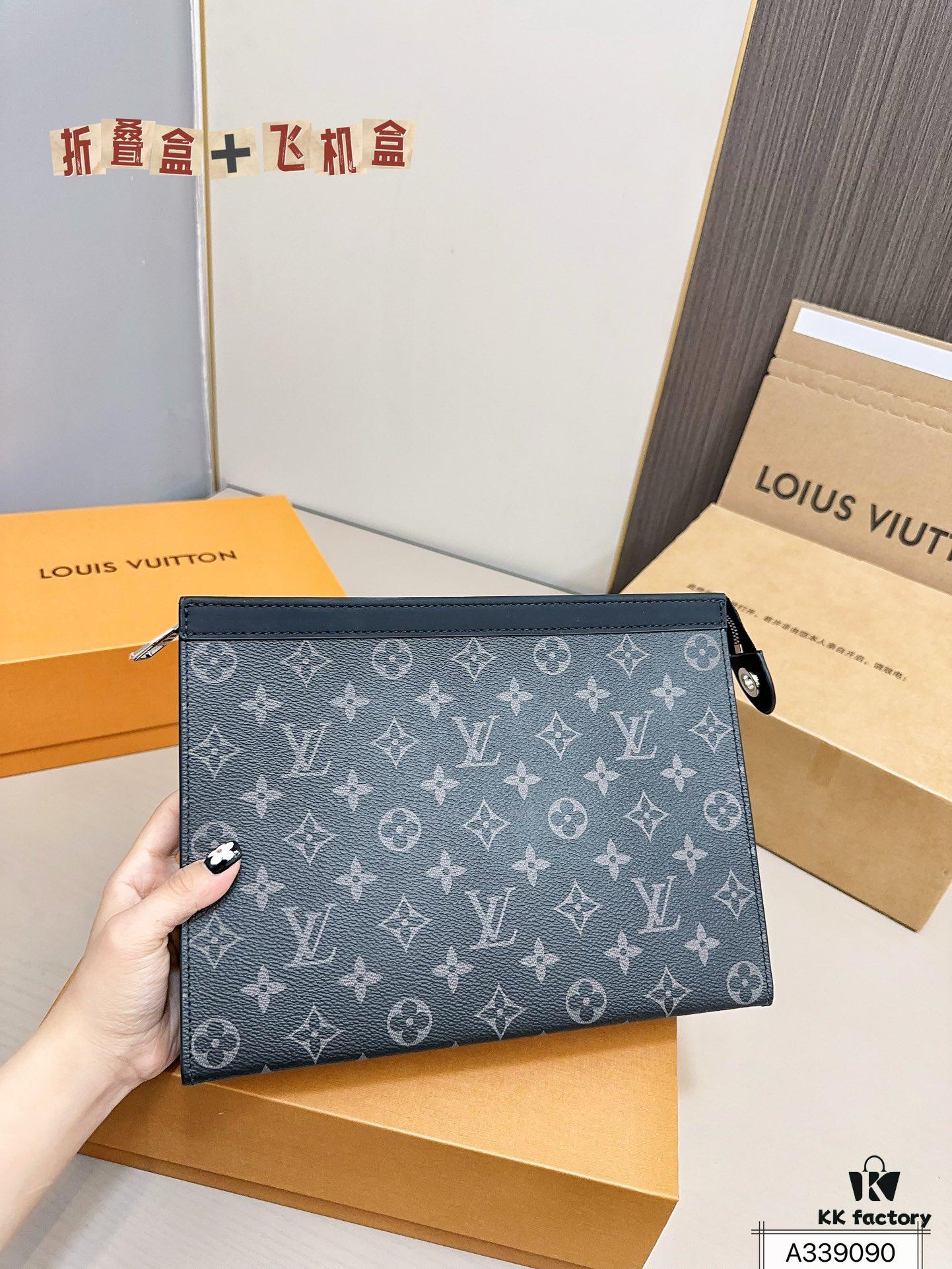 LV Men's Clutch Bag, Full Set Packaging, Dimensions 28 x 22