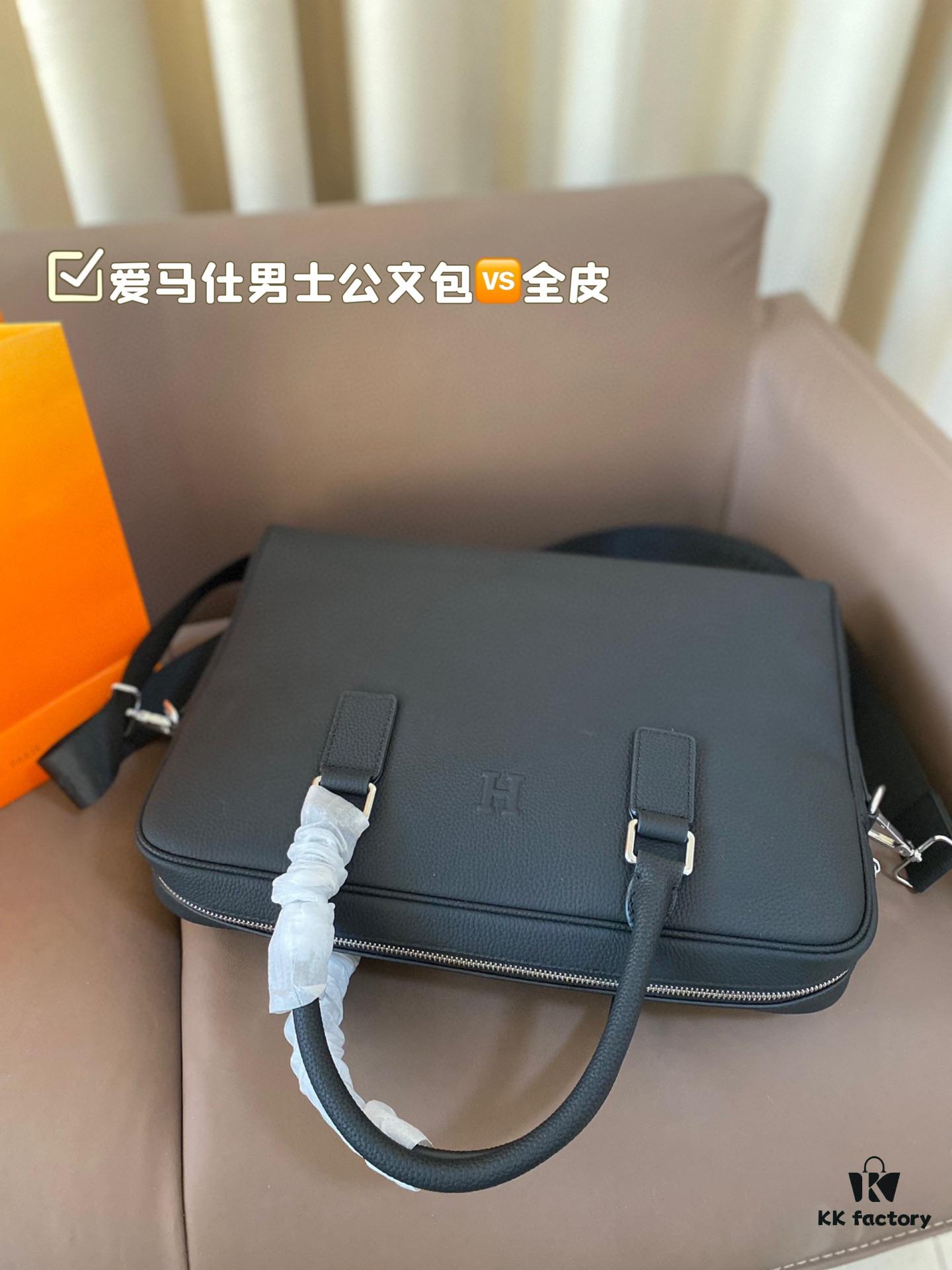 692f166d5464a31cf521a58e Hermes Men's Leather Briefcase, Can Be Worn Crossbody or Carried by Hand, Spacious for Documents and Laptops, Classic Black, Ideal for Business Men, Size 39 x 28