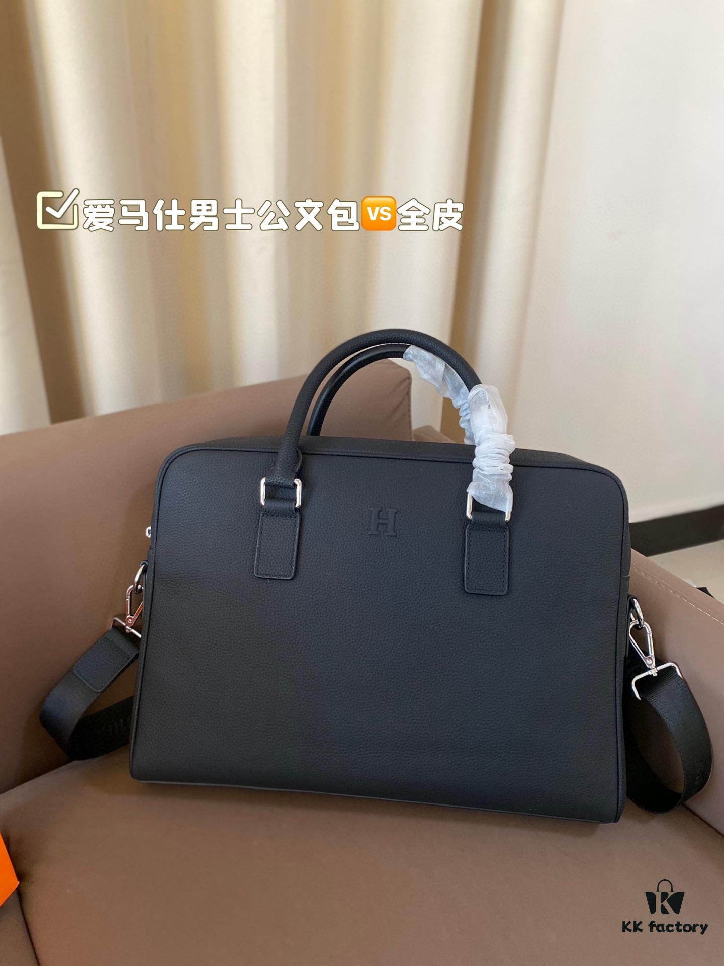 692f166f5464a31cf521a58f Hermes Men's Leather Briefcase, Can Be Worn Crossbody or Carried by Hand, Spacious for Documents and Laptops, Classic Black, Ideal for Business Men, Size 39 x 28