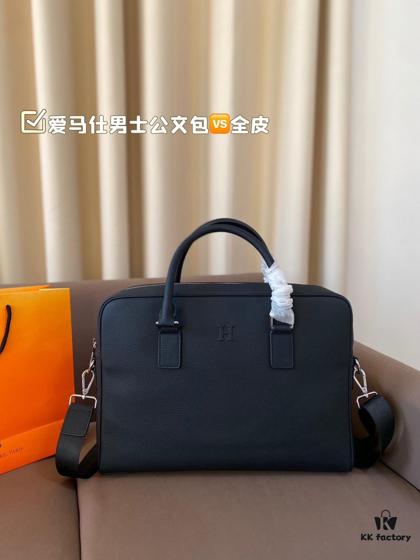 692f16975464a31cf521a5d6 Hermes Men's Leather Briefcase, Can Be Worn Crossbody or Carried by Hand, Spacious for Documents and Laptops, Classic Black, Ideal for Business Men, Size 39 x 28
