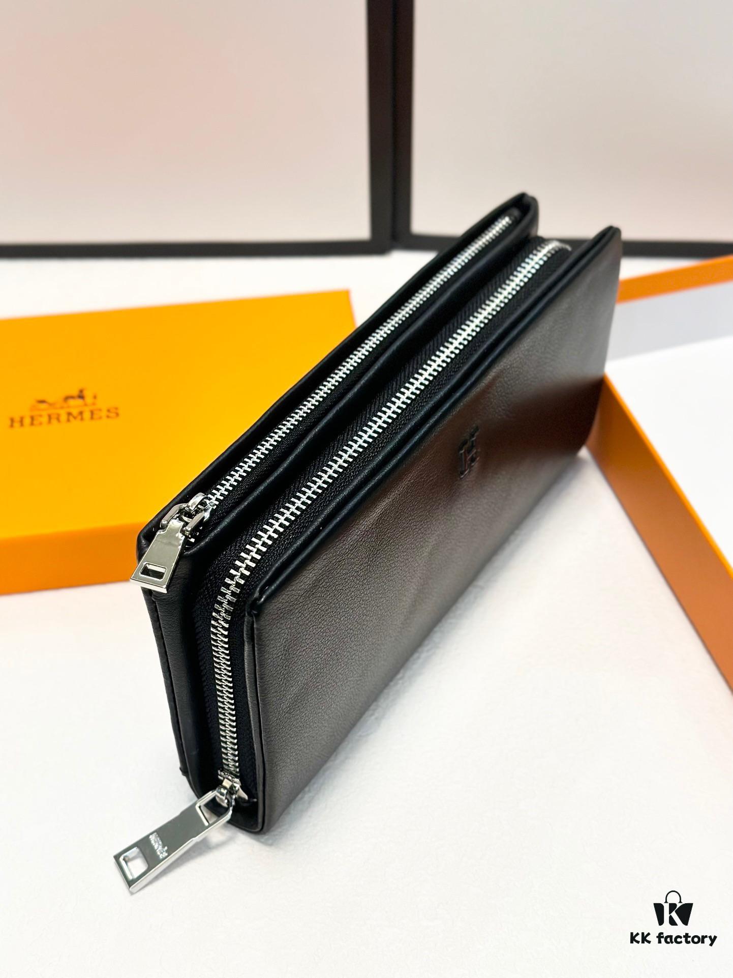 692f16a55464a31cf521a5f2 Hermès Black Leather Handheld Clutch Bag 21x10 Model 90095