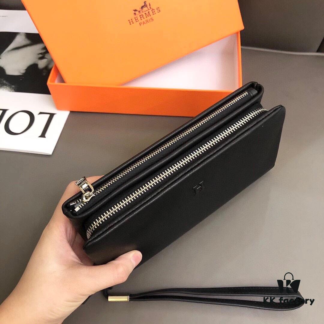 692f16a55464a31cf521a5f3 Hermès Black Leather Men's Clutch Bag 21x10 Model 90095 with Card Slots and Phone Pocket