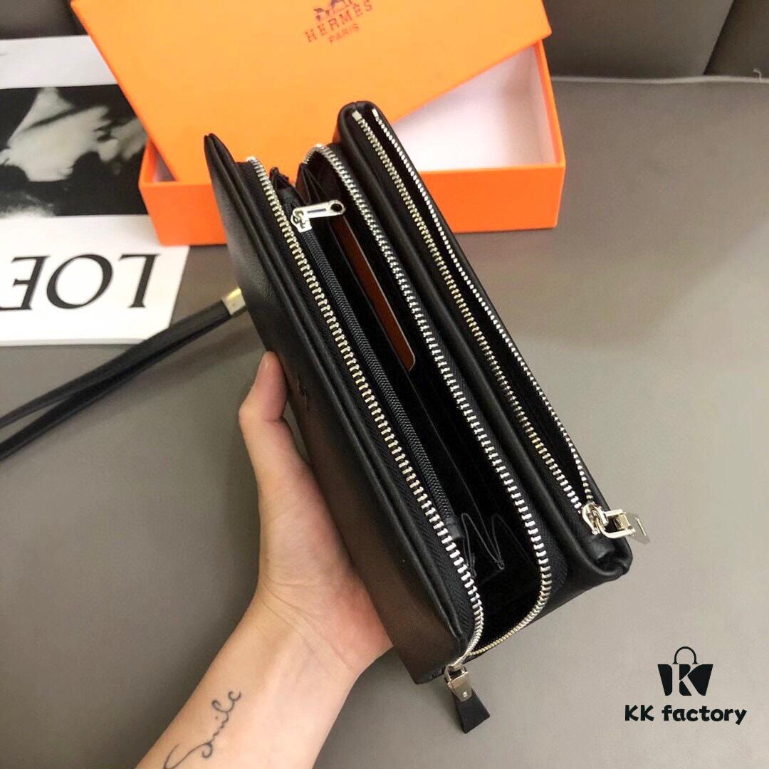 692f16a55464a31cf521a5f5 Hermès Black Leather Men's Clutch Bag 21x10 Model 90095 with Card Slots and Phone Pocket