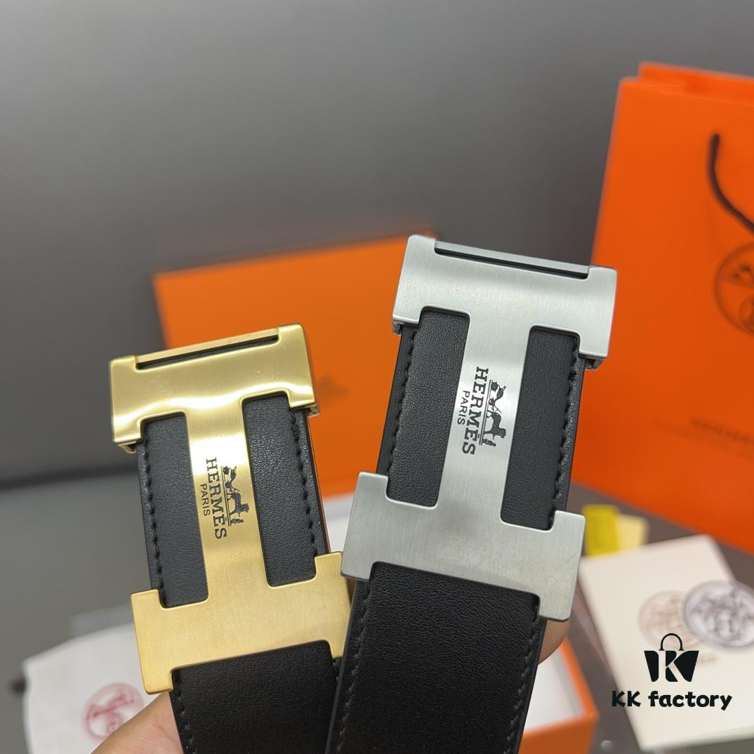 692f16b45464a31cf521a614 Hermès Men's Leather Belt with Steel Buckle and Printed Eyelets, Classic Design, Two Colors Available