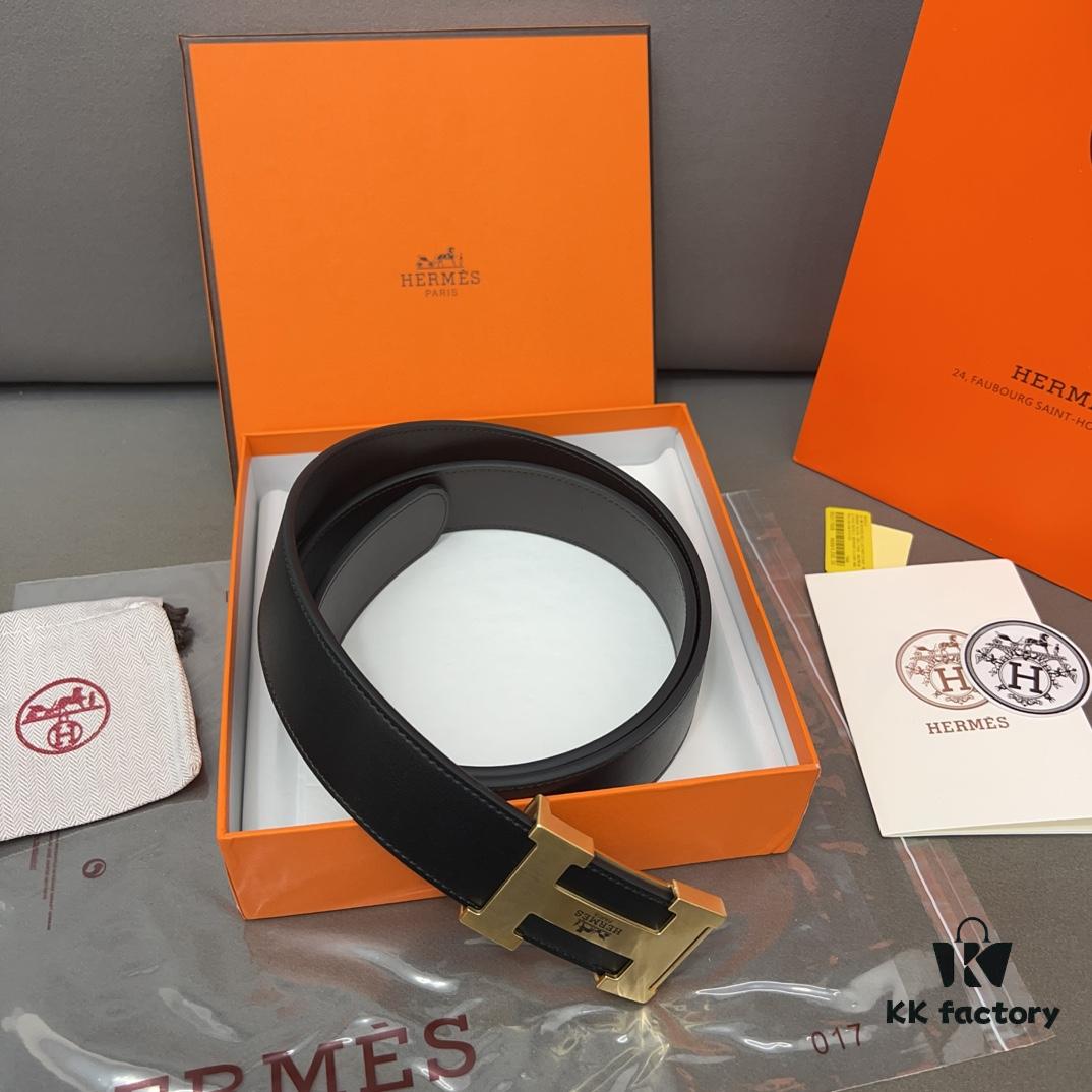 692f16b45464a31cf521a616 Hermès Men's Leather Belt with Steel Buckle and Printed Eyelets, Classic Design, Two Colors Available