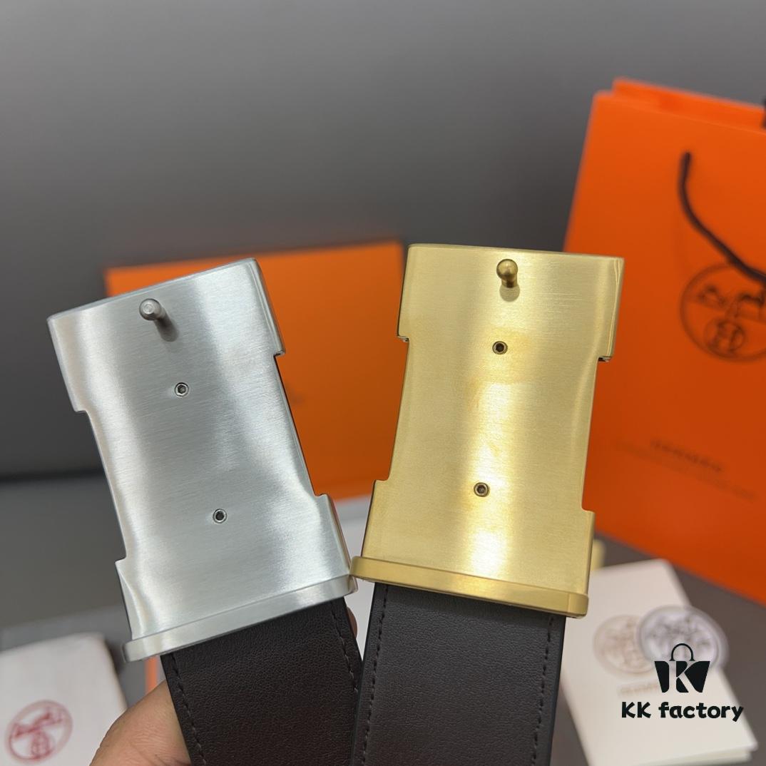 692f16b55464a31cf521a619 Hermès Men's Leather Belt with Steel Buckle and Printed Eyelets, Classic Design, Two Colors Available