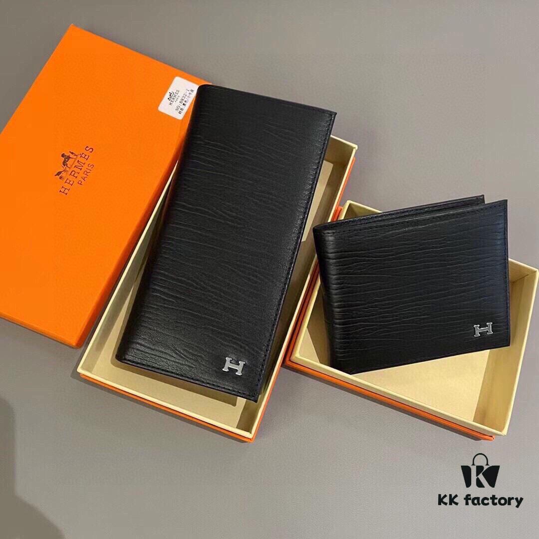 692f16c15464a31cf521a630 Hermès Style Men's Genuine Leather Bifold Wallet - Short and Long Version, Black Color, Premium Soft Leather