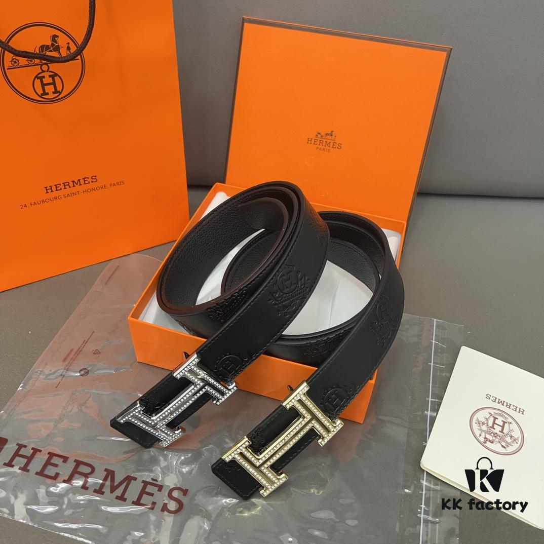 Hermès Men's Classic Leather Belt in Cowhide with High-Quality Alloy Buckle, Two Color Options Available