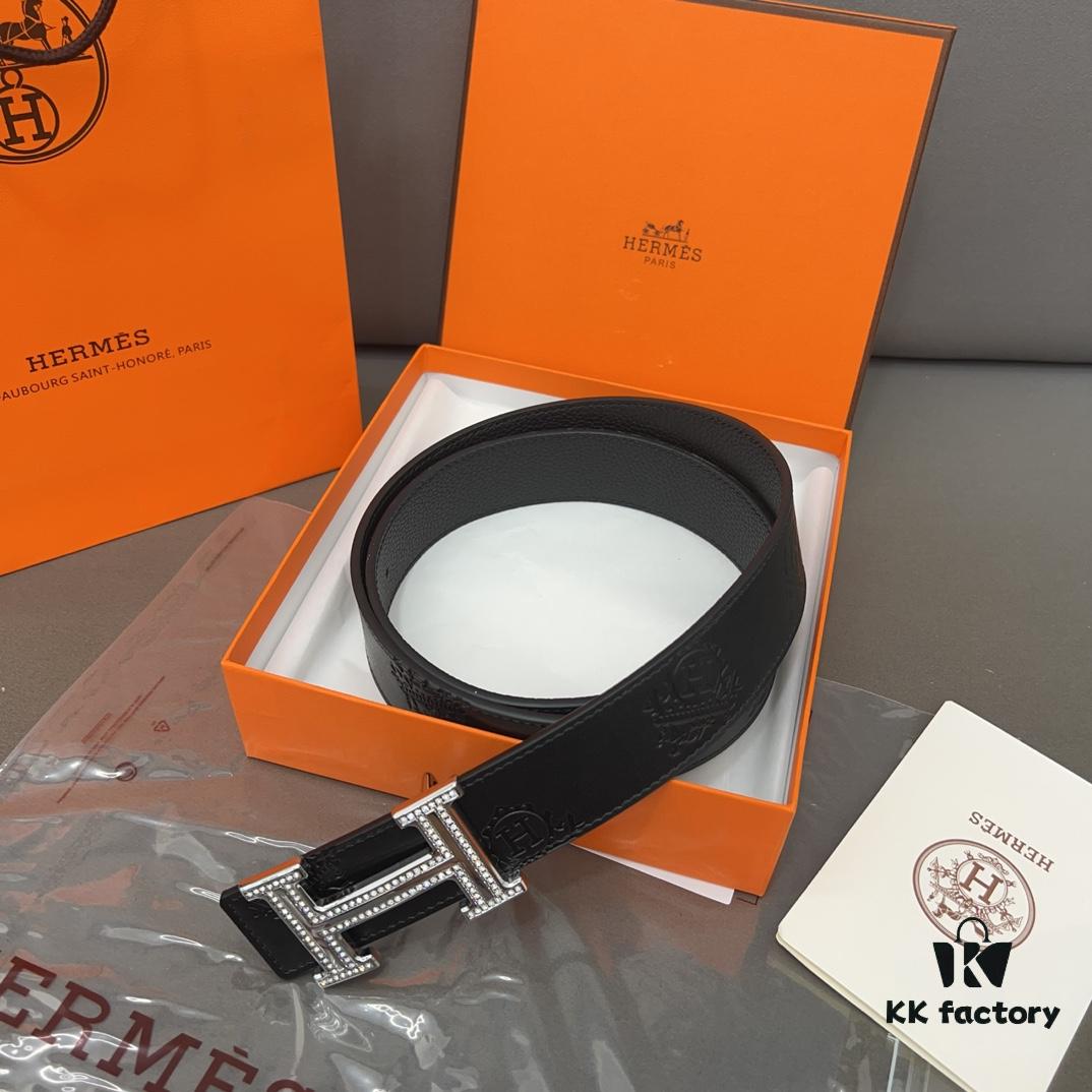 Hermès Men's Classic Leather Belt in Cowhide with High-Quality Alloy Buckle, Two Color Options Available