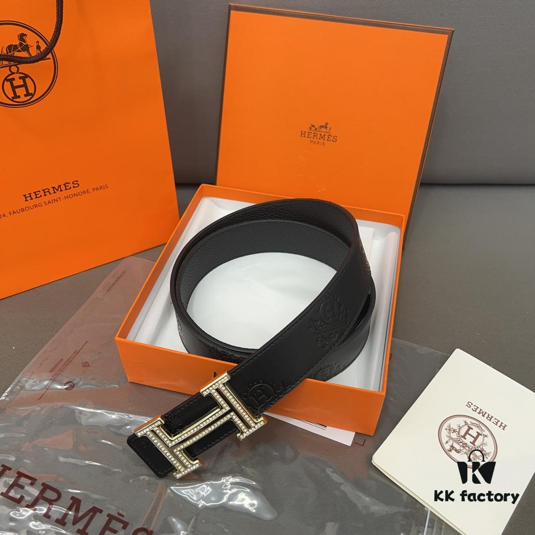 Hermès Men's Classic Leather Belt in Cowhide with High-Quality Alloy Buckle, Two Color Options Available