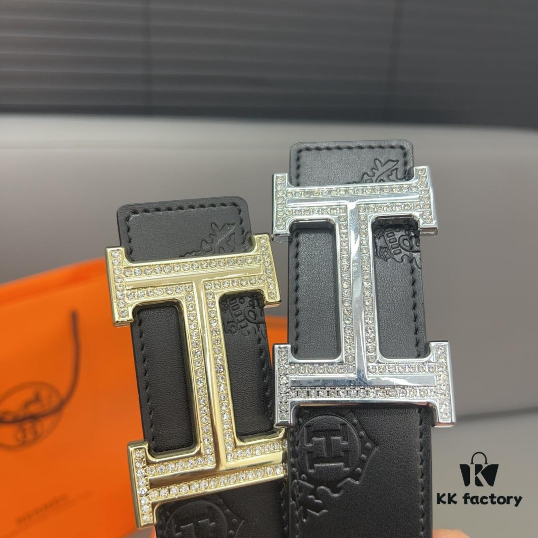 Hermès Men's Classic Leather Belt in Cowhide with High-Quality Alloy Buckle, Two Color Options Available