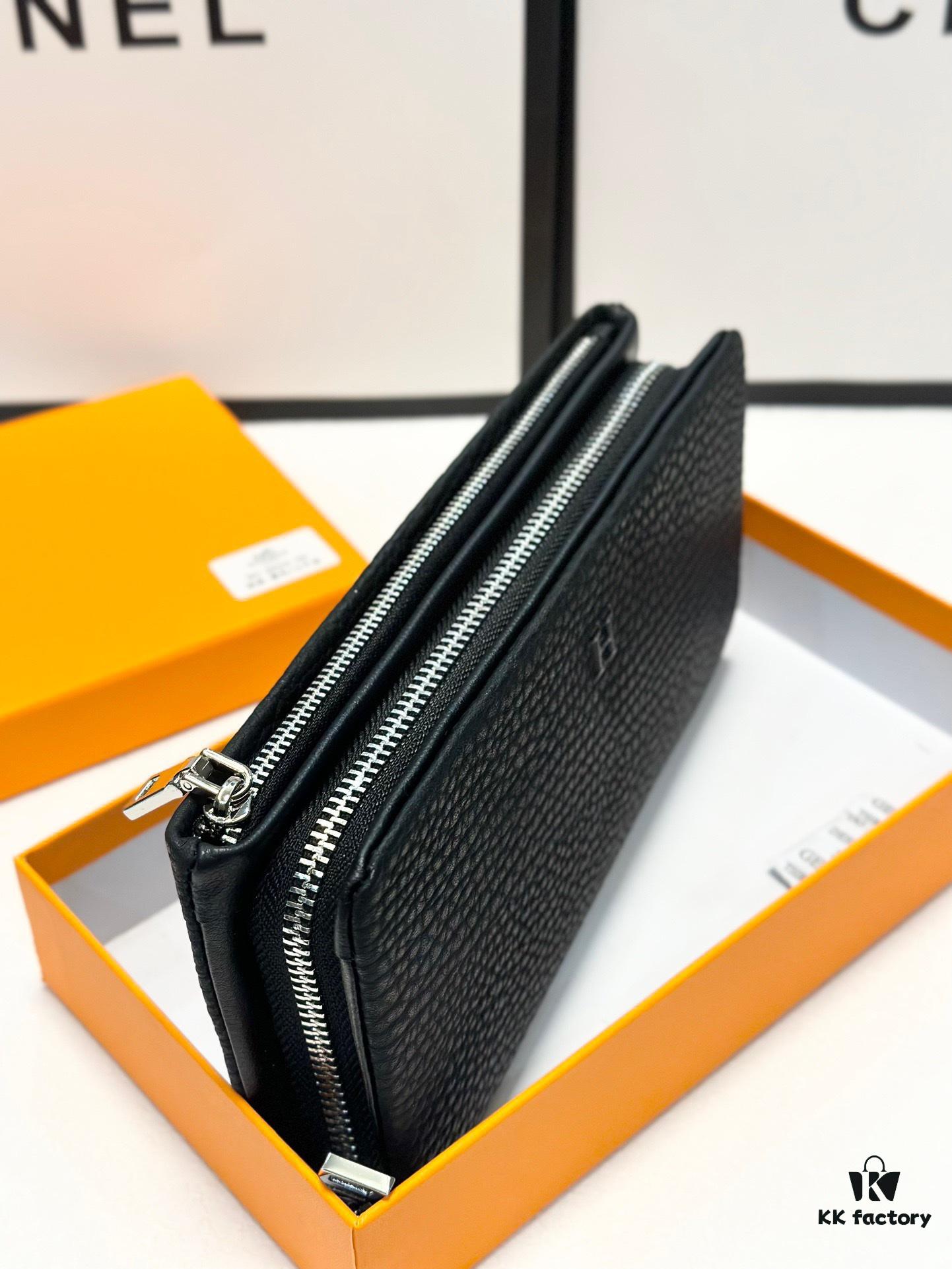 692f16d85464a31cf521a655 Hermès New Arrival Men's Small Clutch Wallet, Black, 20x10, Top-Grade Calfskin Leather
