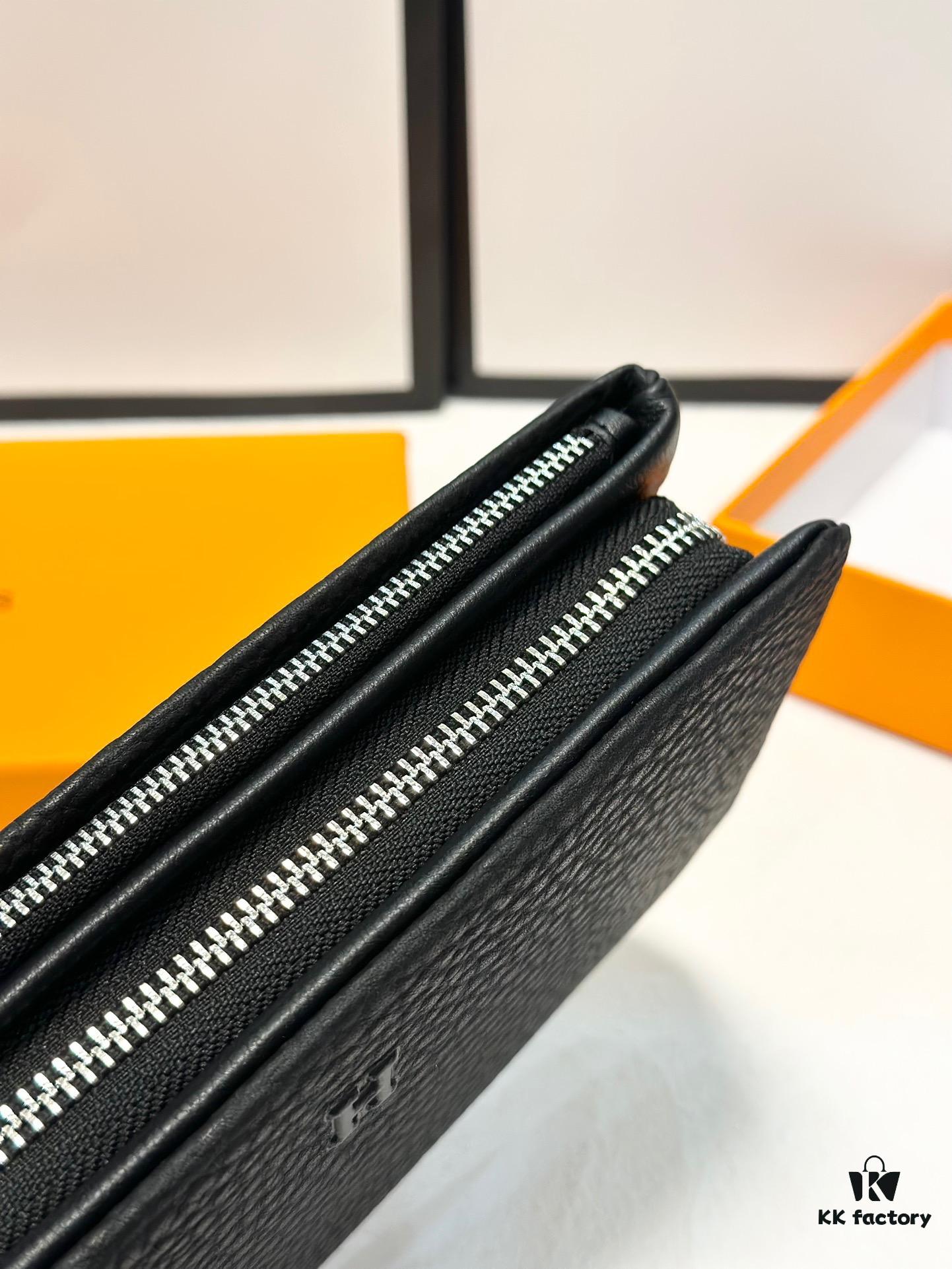 692f16da5464a31cf521a658 Hermès New Arrival Men's Small Clutch Wallet, Black, 20x10, Top-Grade Calfskin Leather
