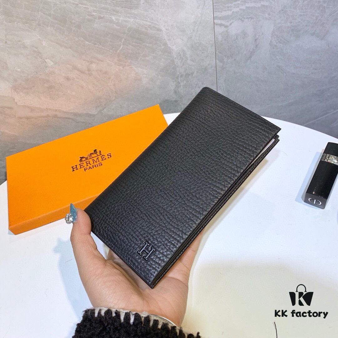 692f16dc5464a31cf521a65a Hermes Men's Genuine Cowhide Bifold Wallet - Short and Long Style, Black Color, Model 8809