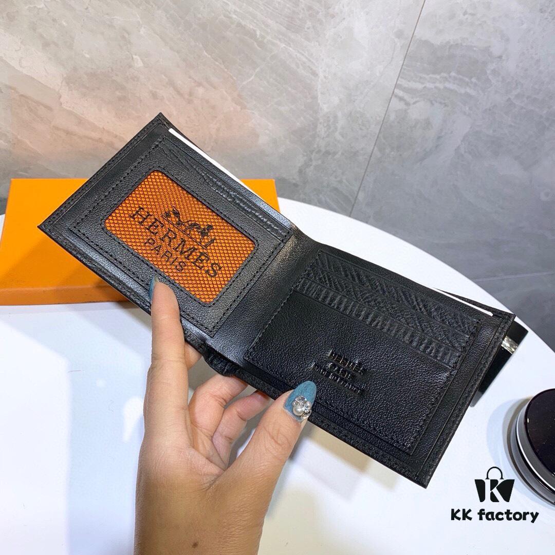 692f16df5464a31cf521a660 Hermes Men's Genuine Cowhide Bifold Wallet - Short and Long Style, Black Color, Model 8809