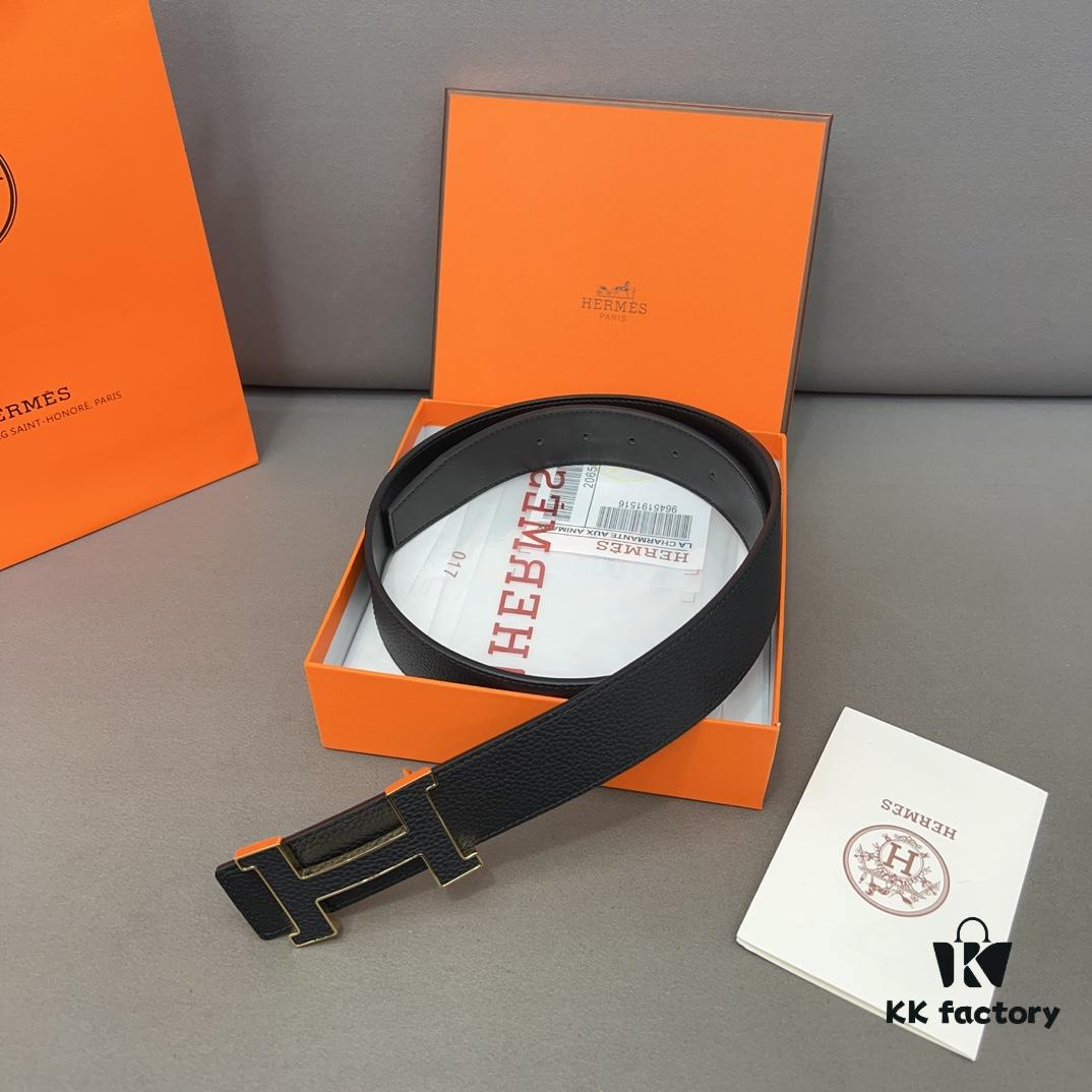 692f16ef5464a31cf521a673 Hermès Men's Leather Belt with Steel Buckle and Printed Eyelet, Classic Style, Two Colors Available