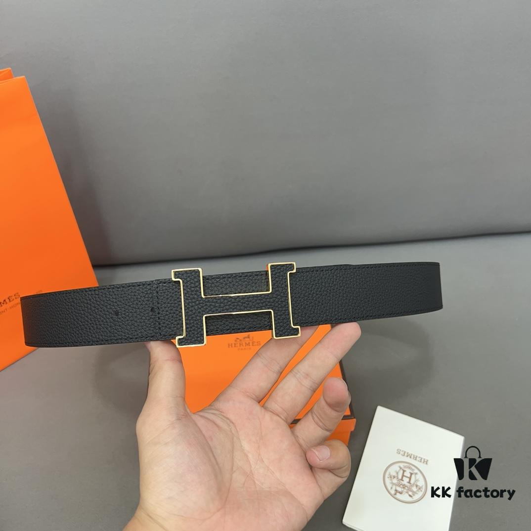 692f16f05464a31cf521a675 Hermès Men's Leather Belt with Steel Buckle and Printed Eyelet, Classic Style, Two Colors Available
