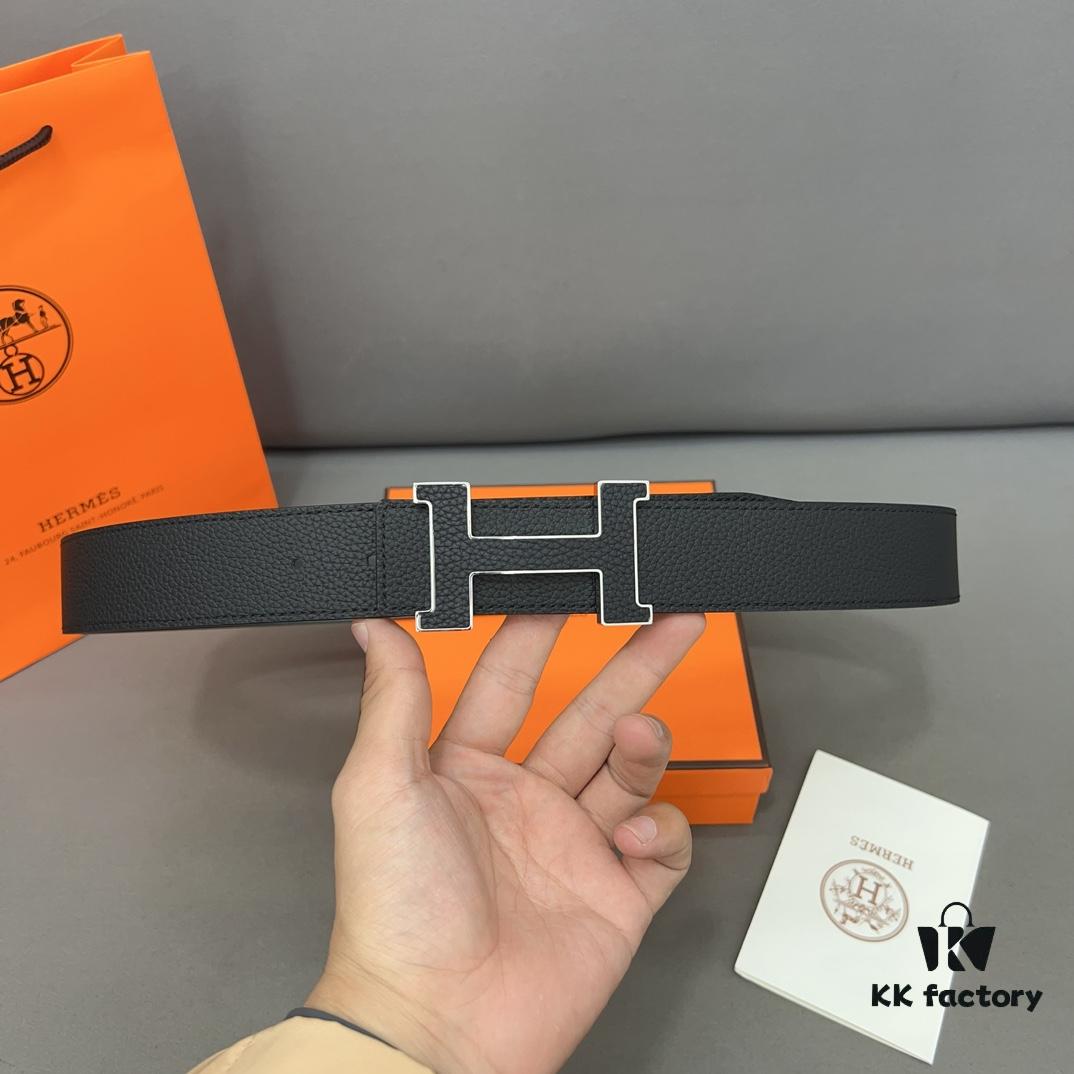692f16f15464a31cf521a677 Hermès Men's Leather Belt with Steel Buckle and Printed Eyelet, Classic Style, Two Colors Available