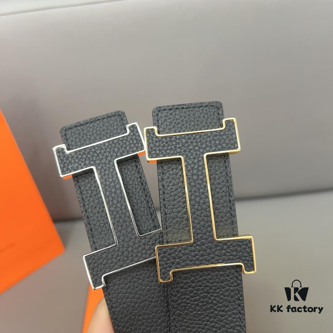 692f16f25464a31cf521a679 Hermès Men's Leather Belt with Steel Buckle and Printed Eyelet, Classic Style, Two Colors Available