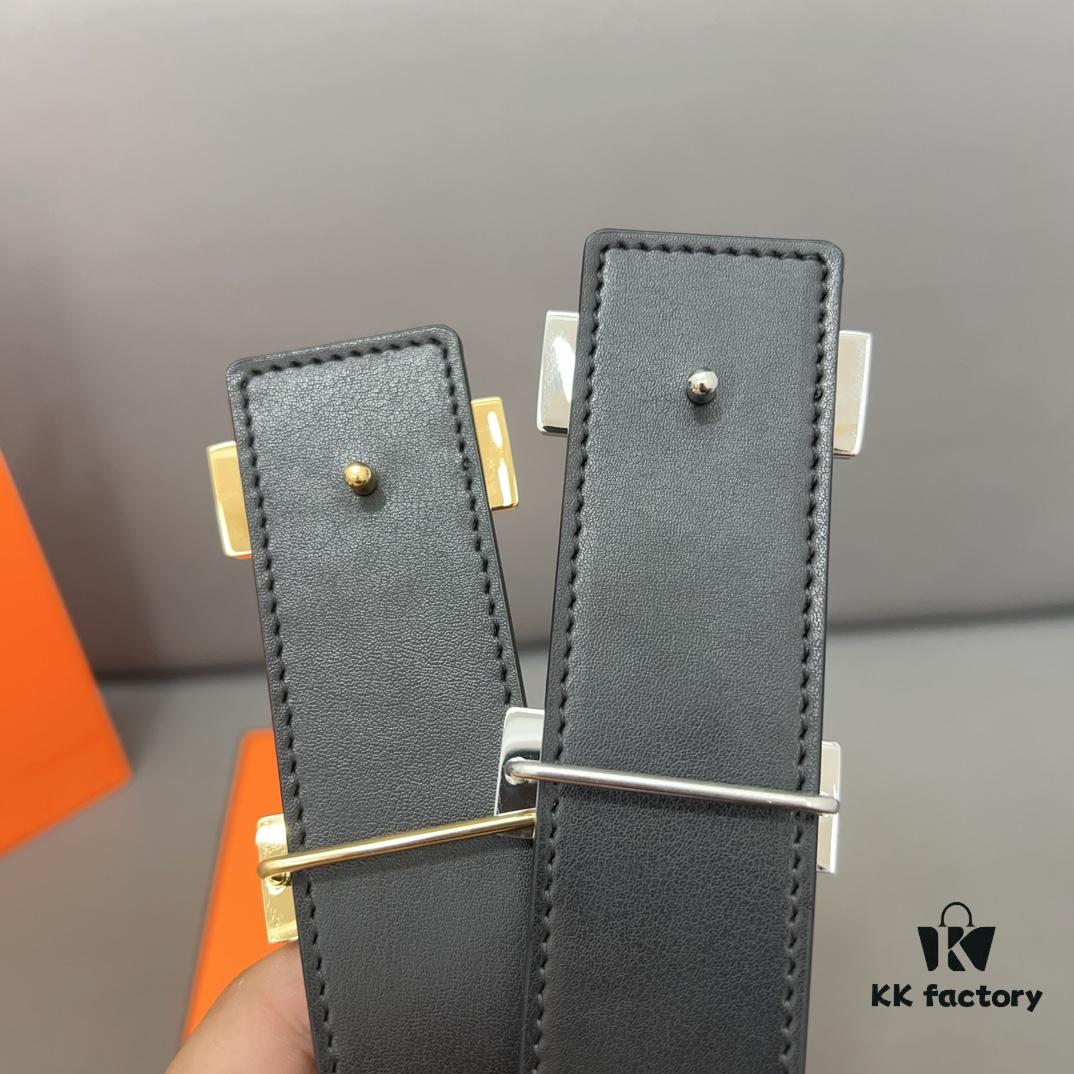 692f16f25464a31cf521a67a Hermès Men's Leather Belt with Steel Buckle and Printed Eyelet, Classic Style, Two Colors Available
