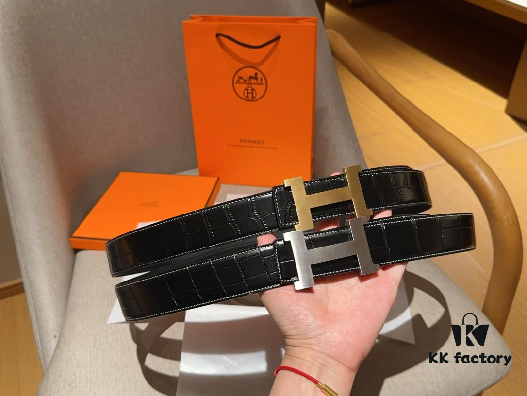 Hermes Men's Leather Belt, 3.5 cm Width