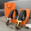 692f171c5464a31cf521a6c4 Hermès Men's Leather Belt with Steel Buckle and Printed Eyelet, Classic Style, Two Colors Available