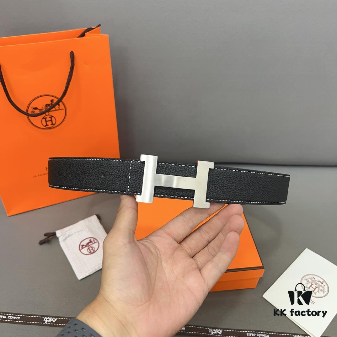 692f171e5464a31cf521a6c7 Hermès Men's Leather Belt with Steel Buckle and Printed Eyelet, Classic Style, Two Colors Available