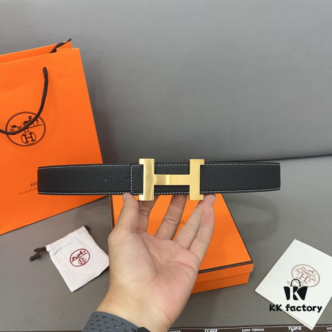 692f171e5464a31cf521a6c8 Hermès Men's Leather Belt with Steel Buckle and Printed Eyelet, Classic Style, Two Colors Available