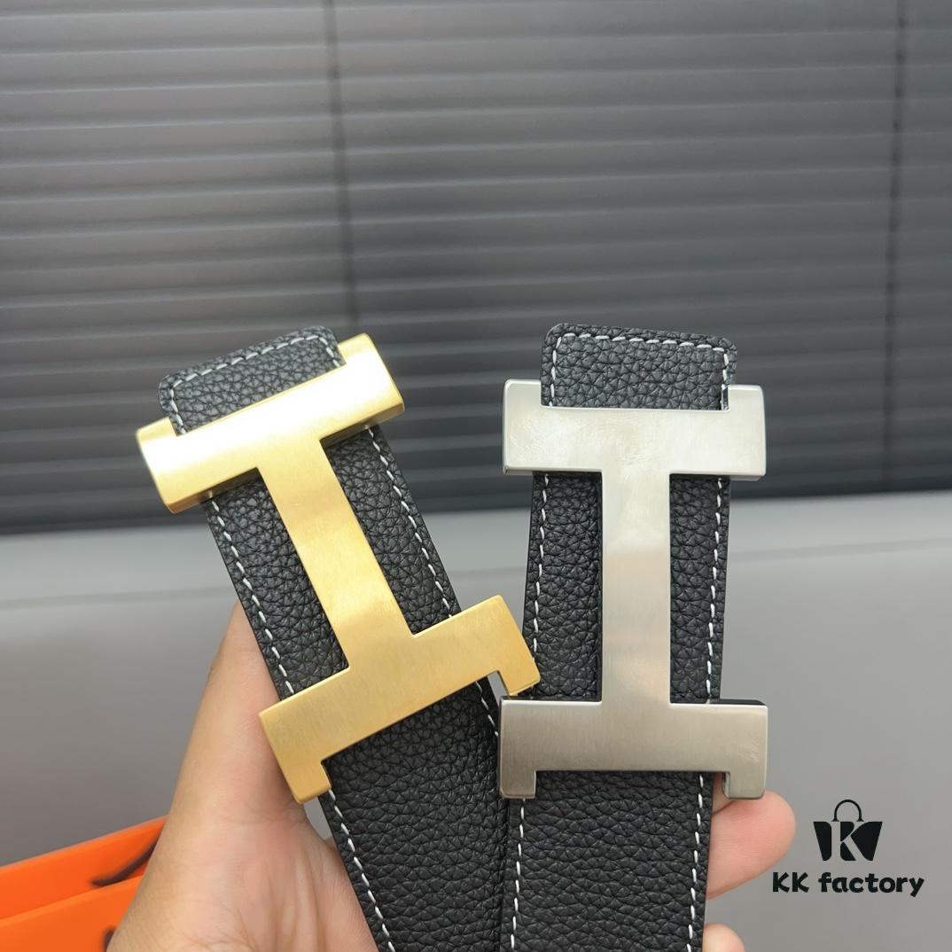 692f171e5464a31cf521a6c9 Hermès Men's Leather Belt with Steel Buckle and Printed Eyelet, Classic Style, Two Colors Available