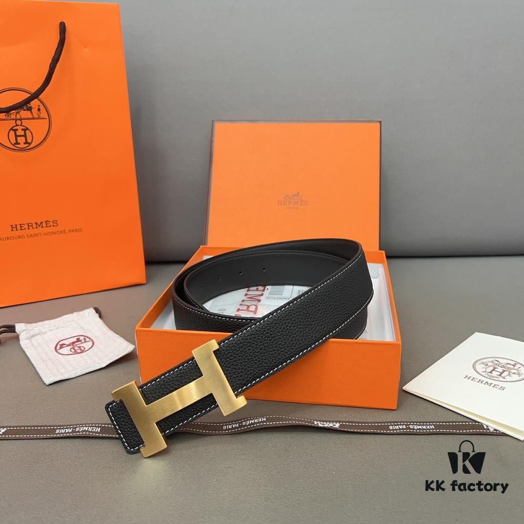 692f171f5464a31cf521a6cb Hermès Men's Leather Belt with Steel Buckle and Printed Eyelet, Classic Style, Two Colors Available
