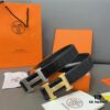 692f17305464a31cf521a6f3 Hermès Men's Leather Belt with Steel Buckle and Printed Eyelets, Classic Design, Two Colors Available