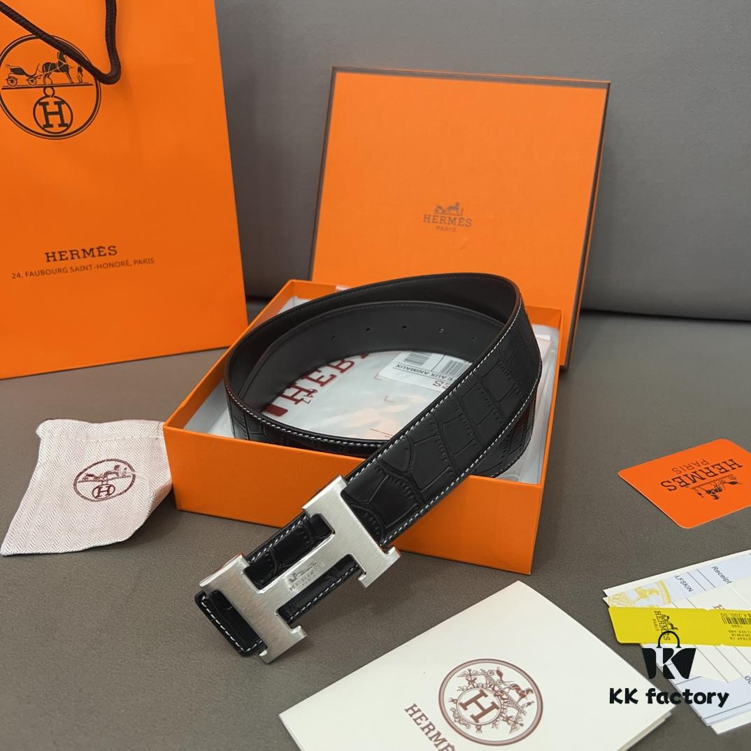 692f17315464a31cf521a6f5 Hermès Men's Leather Belt with Steel Buckle and Printed Eyelets, Classic Design, Two Colors Available