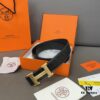 692f17315464a31cf521a6f6 Hermès Men's Leather Belt with Steel Buckle and Printed Eyelets, Classic Design, Two Colors Available