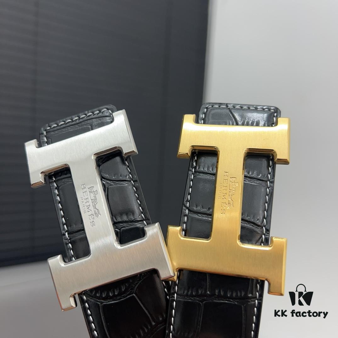 692f17335464a31cf521a6f9 Hermès Men's Leather Belt with Steel Buckle and Printed Eyelets, Classic Design, Two Colors Available