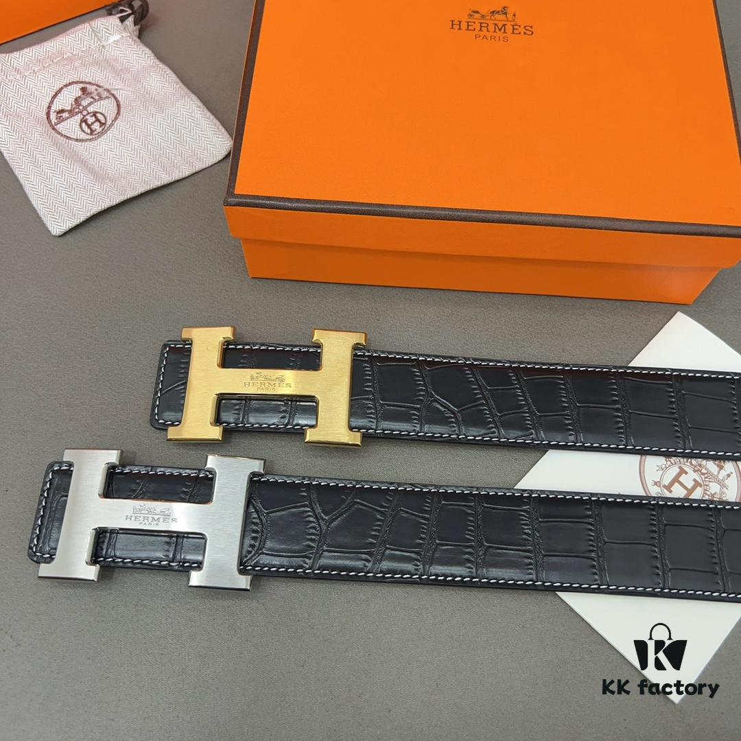692f17335464a31cf521a6fa Hermès Men's Leather Belt with Steel Buckle and Printed Eyelets, Classic Design, Two Colors Available