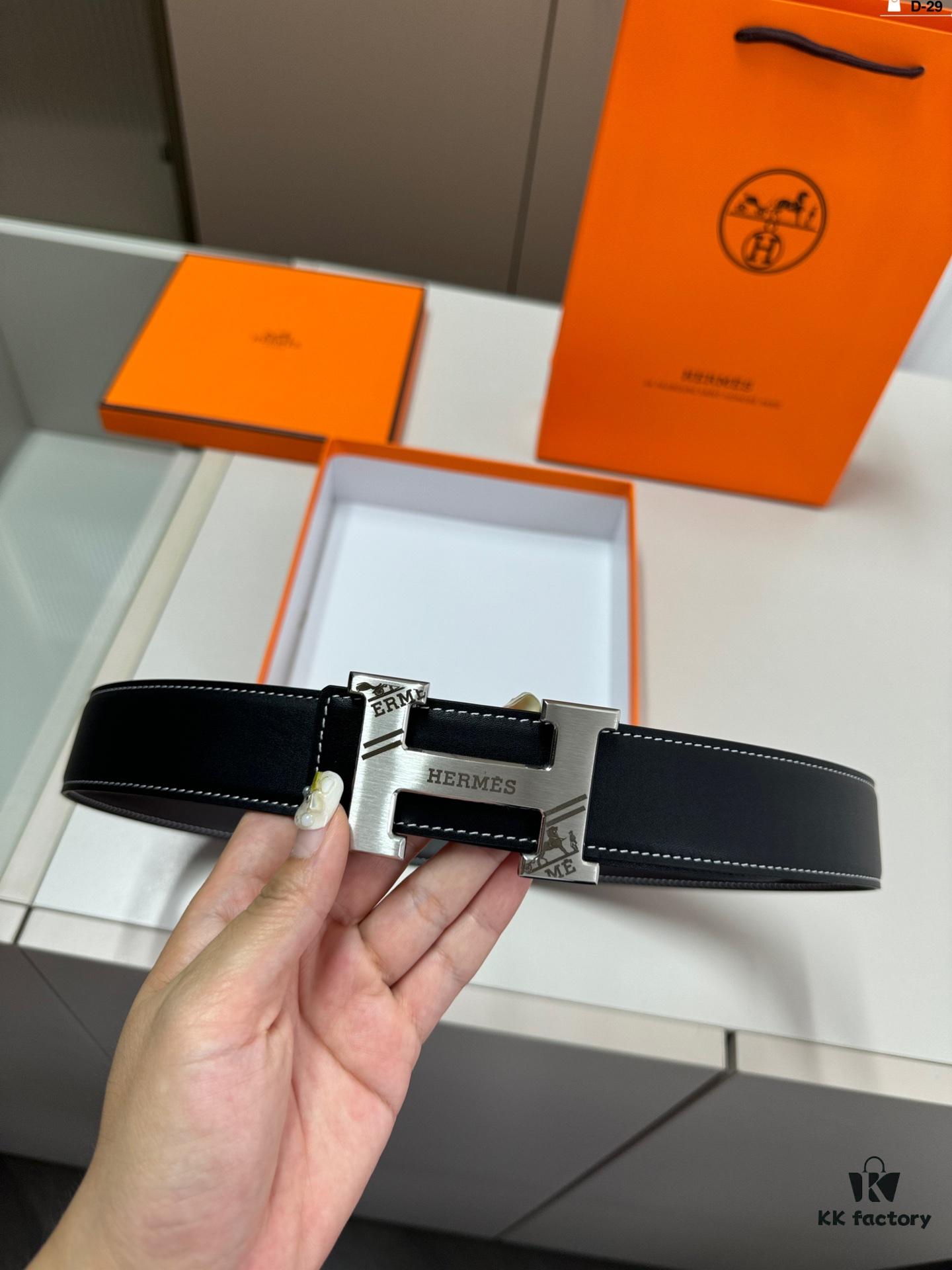 Hermes Men's Leather Belt D-29 with Full Packaging and Tote Bag