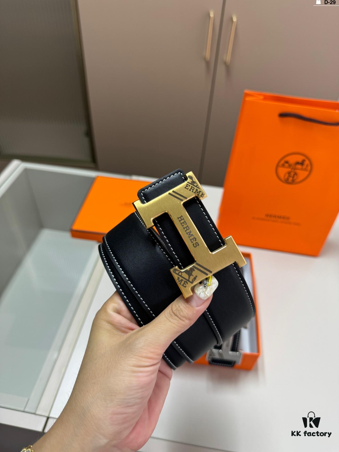 Hermes Men's Leather Belt D-29 with Full Packaging and Tote Bag