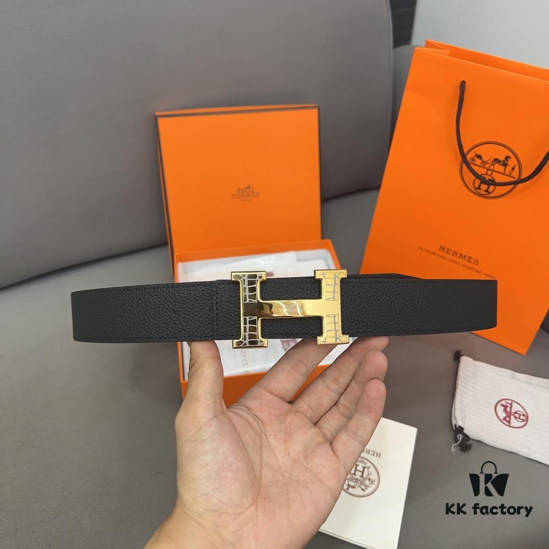 692f17505464a31cf521a73e Hermès Men's Leather Belt with Steel Buckle and Printed Eyelets, Classic Design, Two Colors Available