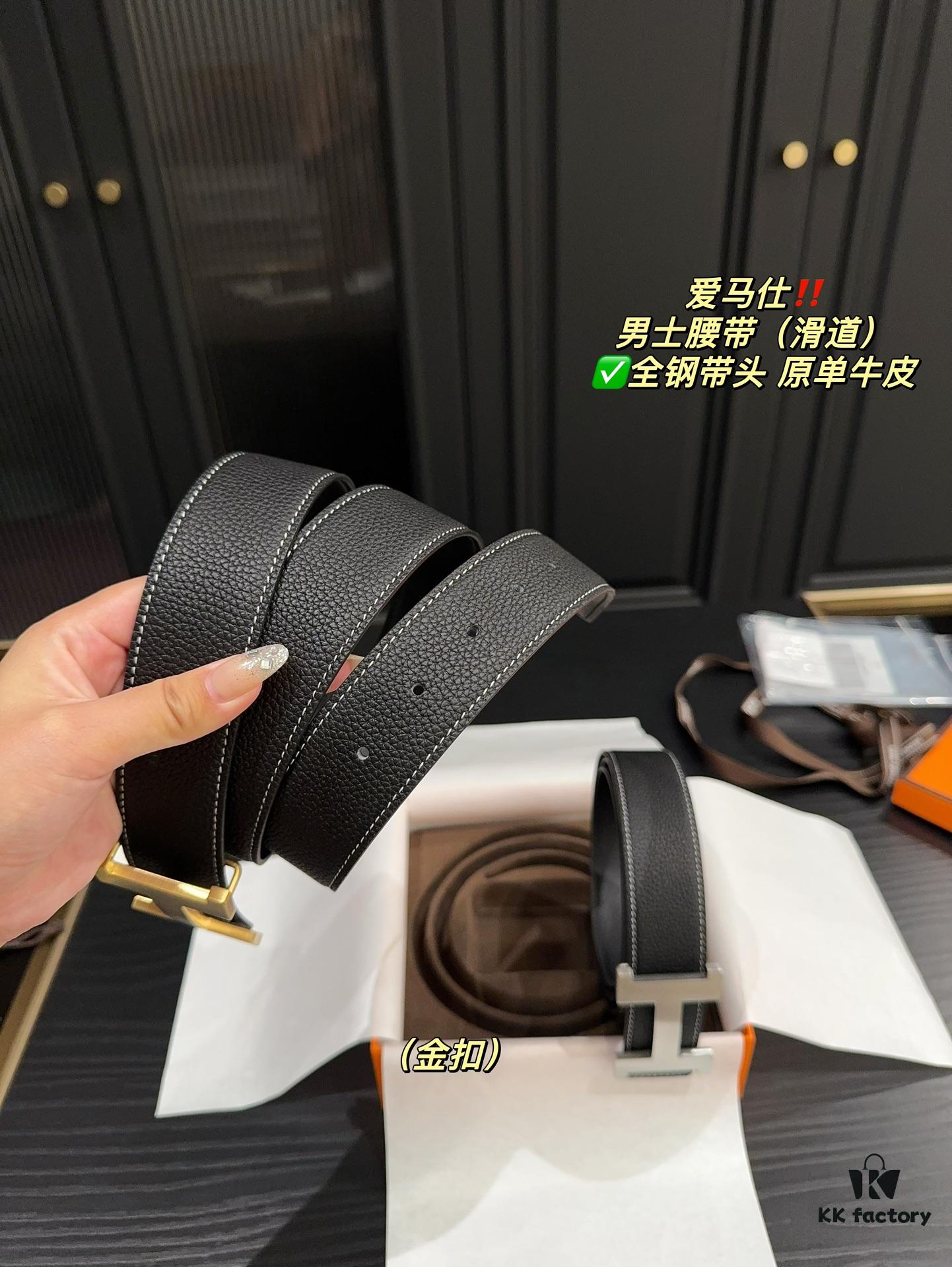 692f175b5464a31cf521a75c Hermes Men's Belt (Slide Track) - Full Metal Buckle, Genuine Cowhide Leather Belt with Gift Bag