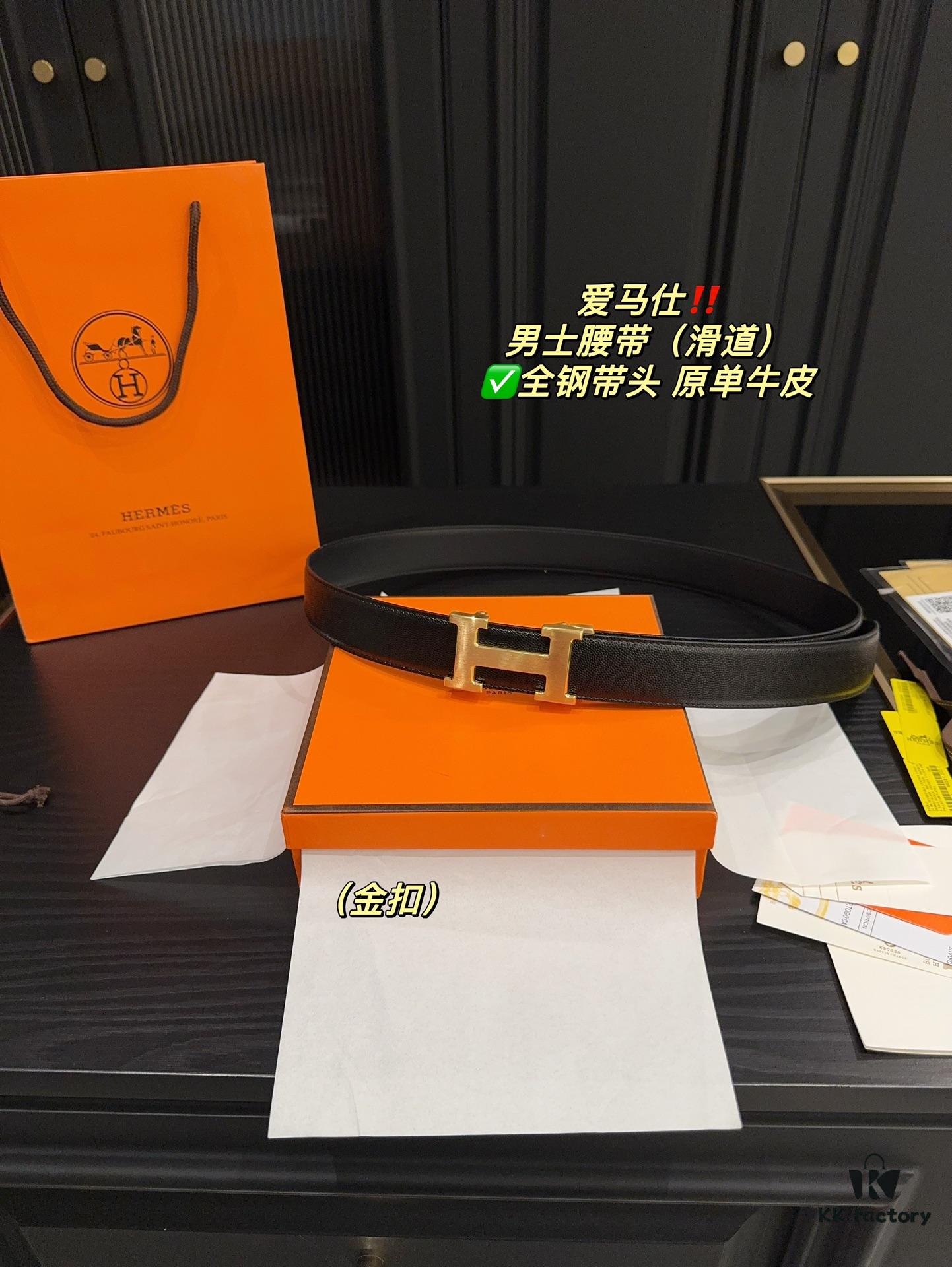 692f17615464a31cf521a767 Hermès Men's Belt (Slide Type) with Box - Full Steel Buckle, Genuine Cowhide Leather Strap