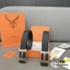 692f17735464a31cf521a799 Hermès Men's Leather Belt with Steel Buckle, Printed Eyelets, Genuine Cowhide, Classic Design, Two Colors Available