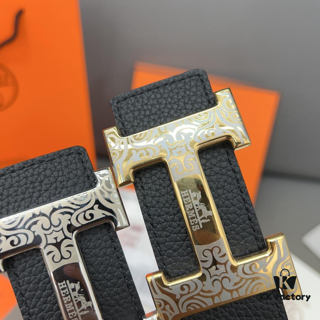 692f17755464a31cf521a79e Hermès Men's Leather Belt with Steel Buckle, Printed Eyelets, Genuine Cowhide, Classic Design, Two Colors Available