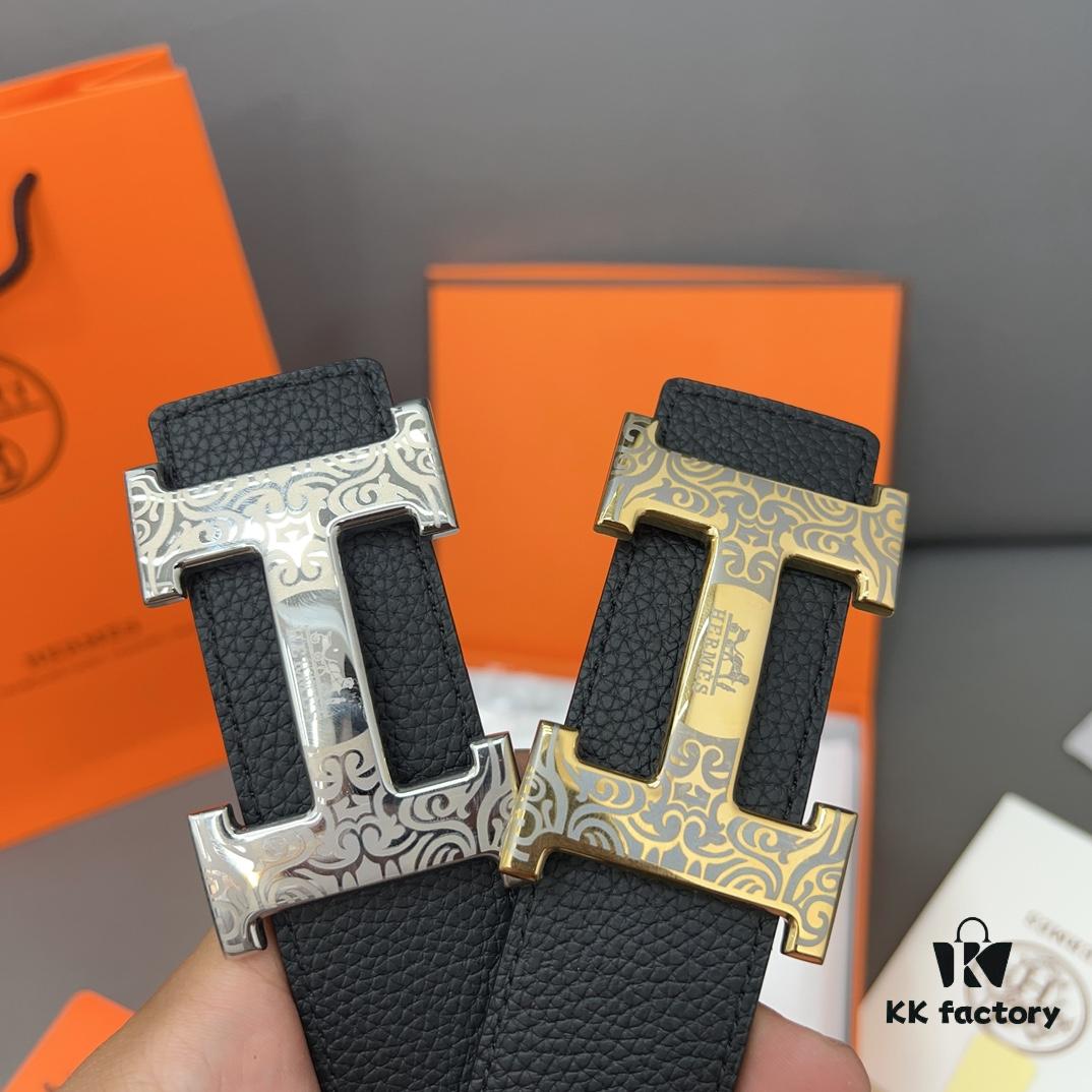 692faa6a99f2d84055c86280 Hermès Men's Leather Belt with Steel Buckle, Printed Eyelets, Genuine Cowhide, Classic Design, Two Colors Available