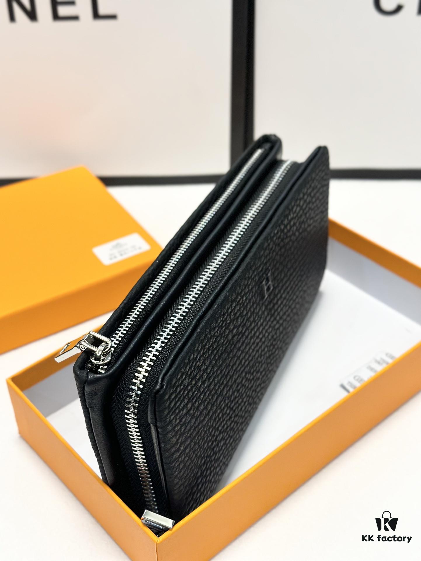 692faa9499f2d84055c862da Hermès New Arrival Men's Small Clutch Wallet in Black, 20x10, Top-Grade Calfskin