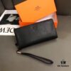 692faab899f2d84055c8631c Hermès Black Leather Clutch 21x10 Model 90095 - Premium Cowhide with Card Slots and Phone Pocket, Men's Essential Fashion Accessory